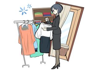 いお (iwose)さんの女性がワンピースを試着しているイラストへの提案