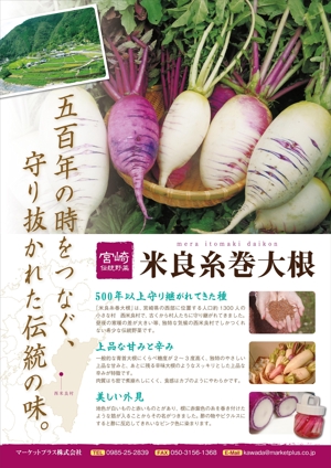 さゆりんご (sayuringo)さんの伝統野菜「米良糸巻大根」PRの販促チラシ制作への提案