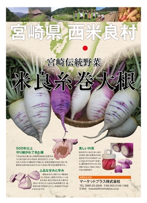 ココロワークス (cocoroworks)さんの伝統野菜「米良糸巻大根」PRの販促チラシ制作への提案