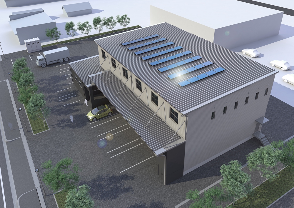 太陽光パネルを工場の屋根への設置したイメージ図作成
