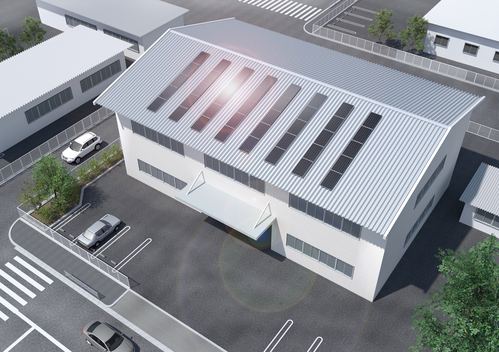 太陽光パネルを工場の屋根への設置したイメージ図作成