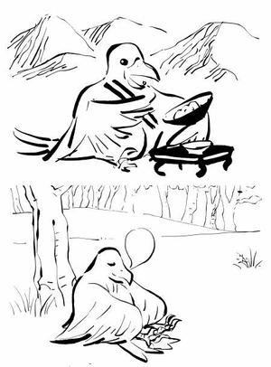 joe55 (joe55)さんの鳥獣戯画風の白いカラスのキャラクターデザインへの提案