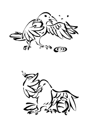 Mexe＆梅月 (mexe)さんの鳥獣戯画風の白いカラスのキャラクターデザインへの提案