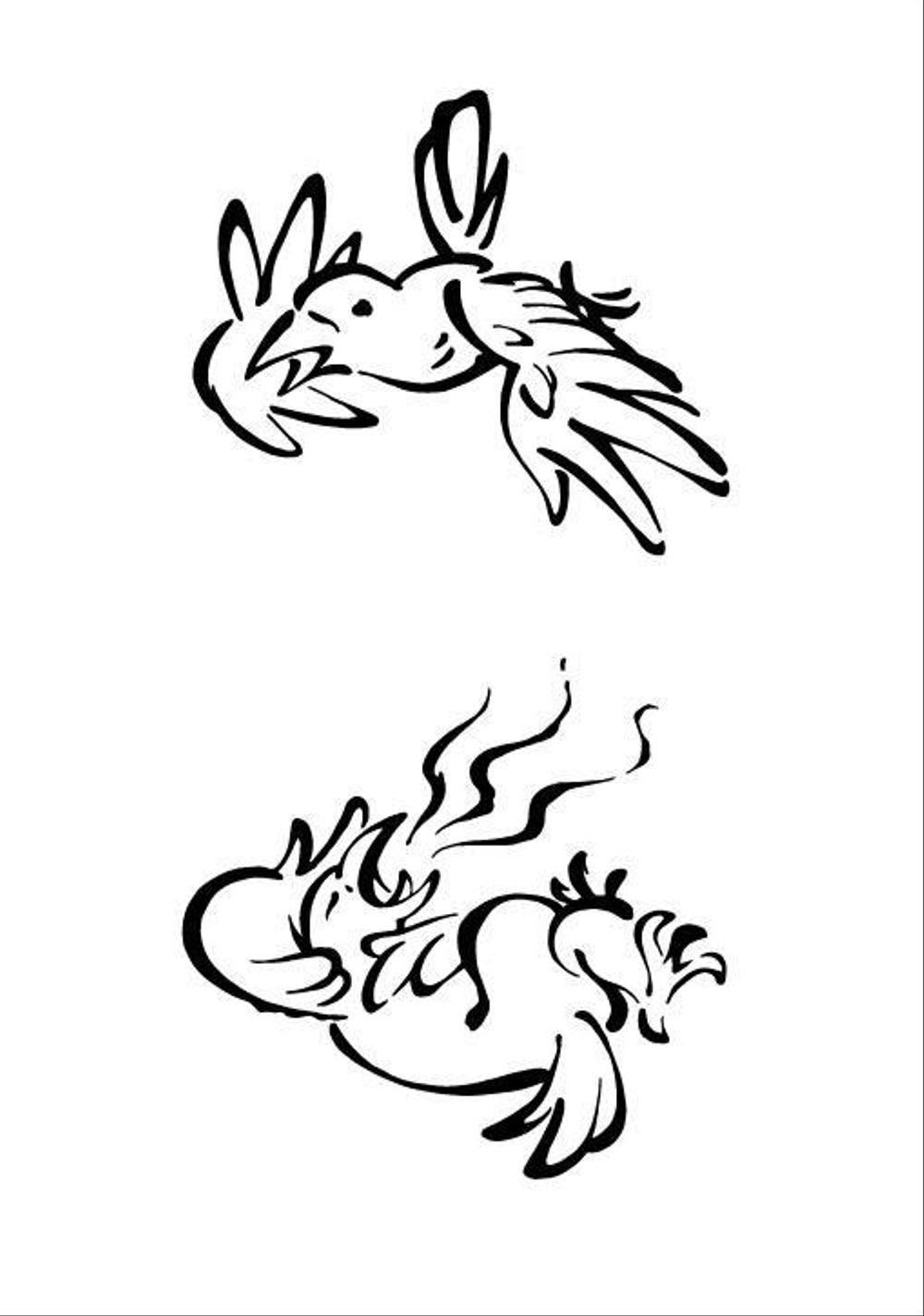 鳥獣戯画風の白いカラスのキャラクターデザイン