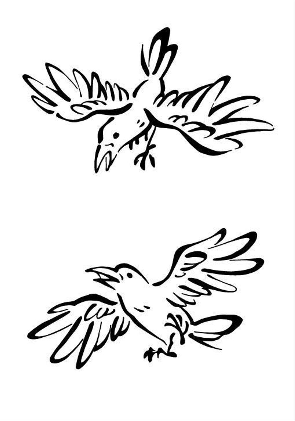 鳥獣戯画風の白いカラスのキャラクターデザイン