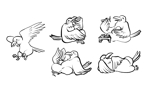 じゃむ (Kyukyukyu)さんの鳥獣戯画風の白いカラスのキャラクターデザインへの提案