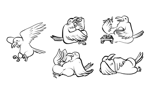 Kyukyukyuさんの事例 実績 提案 鳥獣戯画風の白いカラスのキャラクターデザイン 初めまして イラスト クラウドソーシング ランサーズ