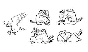 じゃむ (Kyukyukyu)さんの鳥獣戯画風の白いカラスのキャラクターデザインへの提案