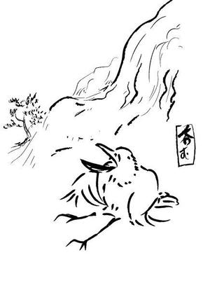 オグラ　クマコ (kurkna)さんの鳥獣戯画風の白いカラスのキャラクターデザインへの提案