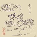 なにに★ぬこ (chiezo108)さんの鳥獣戯画風の白いカラスのキャラクターデザインへの提案