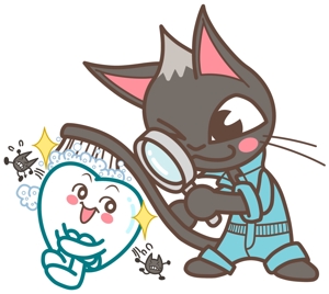 パグはる (pugharuru)さんの尻尾が歯ブラシになっている黒猫　が歯を磨いてくれているイメージ（グレー系の猫でも可）への提案