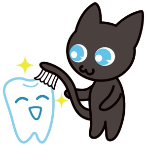 ebtenさんの尻尾が歯ブラシになっている黒猫　が歯を磨いてくれているイメージ（グレー系の猫でも可）への提案