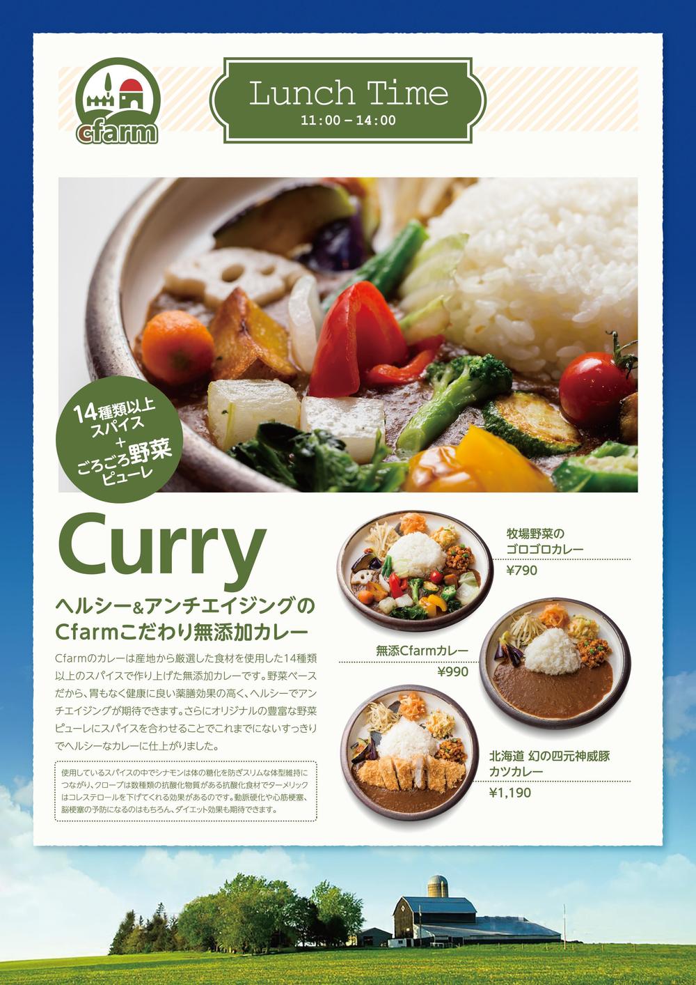 飲食店（カレー、カフェ、ソフトバル）のA4チラシ作成