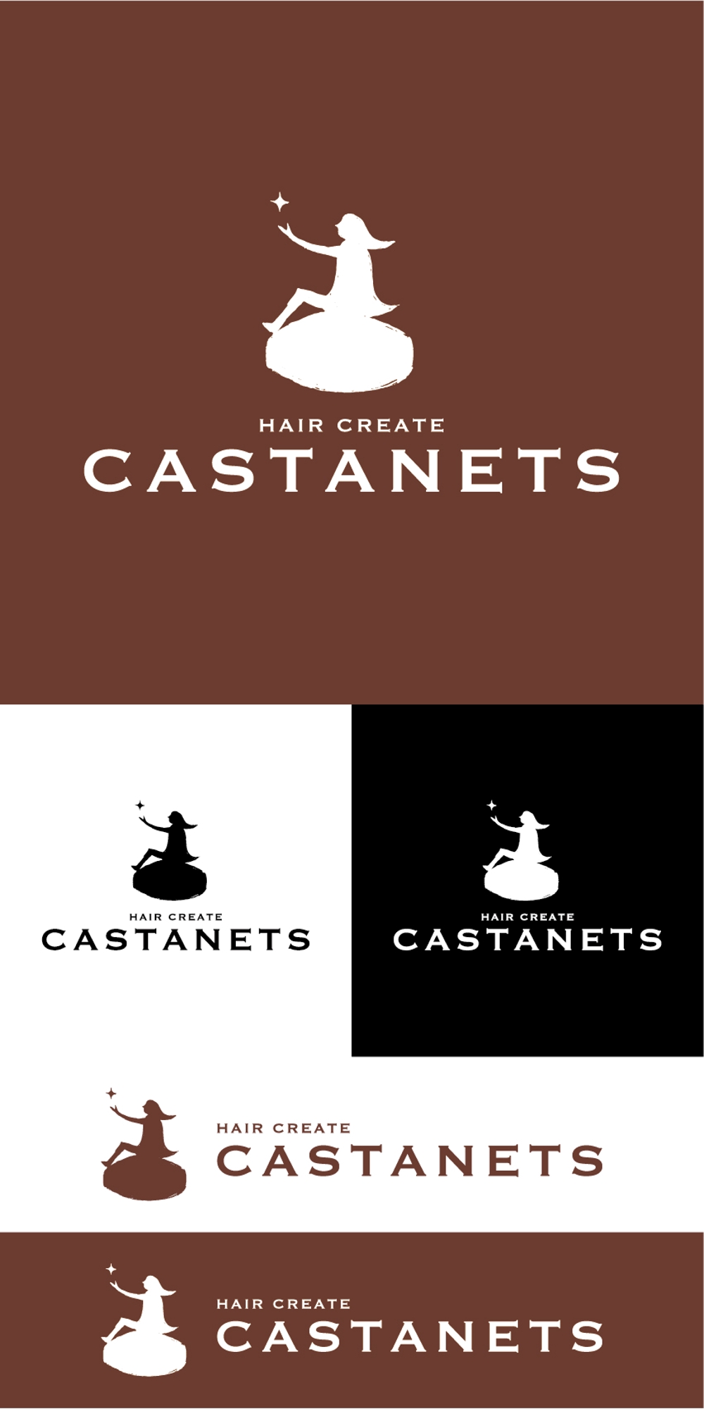 美容室「カスタネット」のHPを含む販促物のロゴ