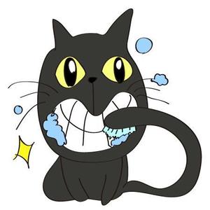 さよならガール (sayonara)さんの尻尾が歯ブラシになっている黒猫　が歯を磨いてくれているイメージ（グレー系の猫でも可）への提案