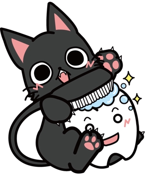 ソウ (Amane_Natsumi)さんの尻尾が歯ブラシになっている黒猫　が歯を磨いてくれているイメージ（グレー系の猫でも可）への提案