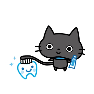 aoiwoa　アオイ・ヲア (aoiwoa)さんの尻尾が歯ブラシになっている黒猫　が歯を磨いてくれているイメージ（グレー系の猫でも可）への提案