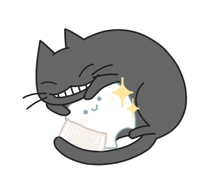 戸賀さん (naru_kai)さんの尻尾が歯ブラシになっている黒猫　が歯を磨いてくれているイメージ（グレー系の猫でも可）への提案