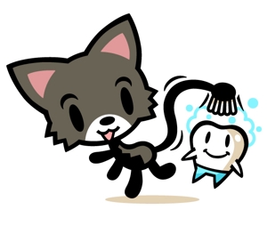 ohmorin (ohmorin)さんの尻尾が歯ブラシになっている黒猫　が歯を磨いてくれているイメージ（グレー系の猫でも可）への提案