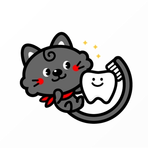 Jelly (Jelly)さんの尻尾が歯ブラシになっている黒猫　が歯を磨いてくれているイメージ（グレー系の猫でも可）への提案