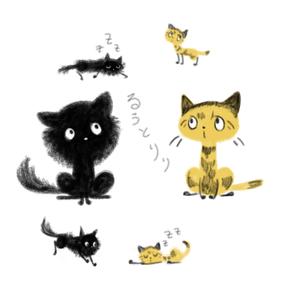 鈴木のろちか (aggchu)さんの姉妹猫「るうとりり」の食器用キャラクターデザイン　への提案