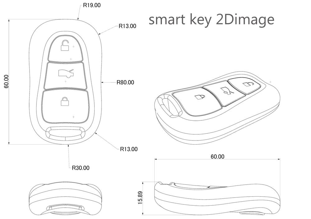 自動車用スマートキーのプロダクトデザイン、３Dデータ作成