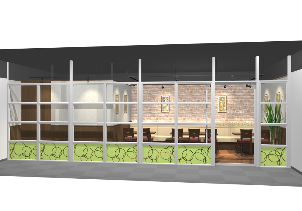 オフィスCafe化計画！！オリジナルデザインガラスローパーティションにカフェデザインお願いします