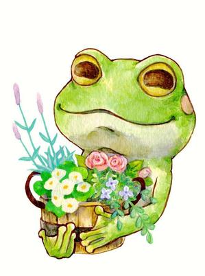 ことり　めぐ (kotori_megu)さんのカエル＋花のイラストへの提案