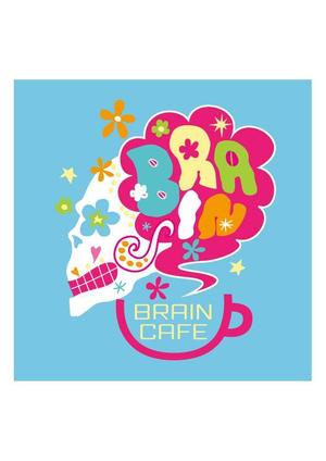 須田やよい (gozei)さんのカフェのロゴ　脳を表したポップなイラストロゴへの提案