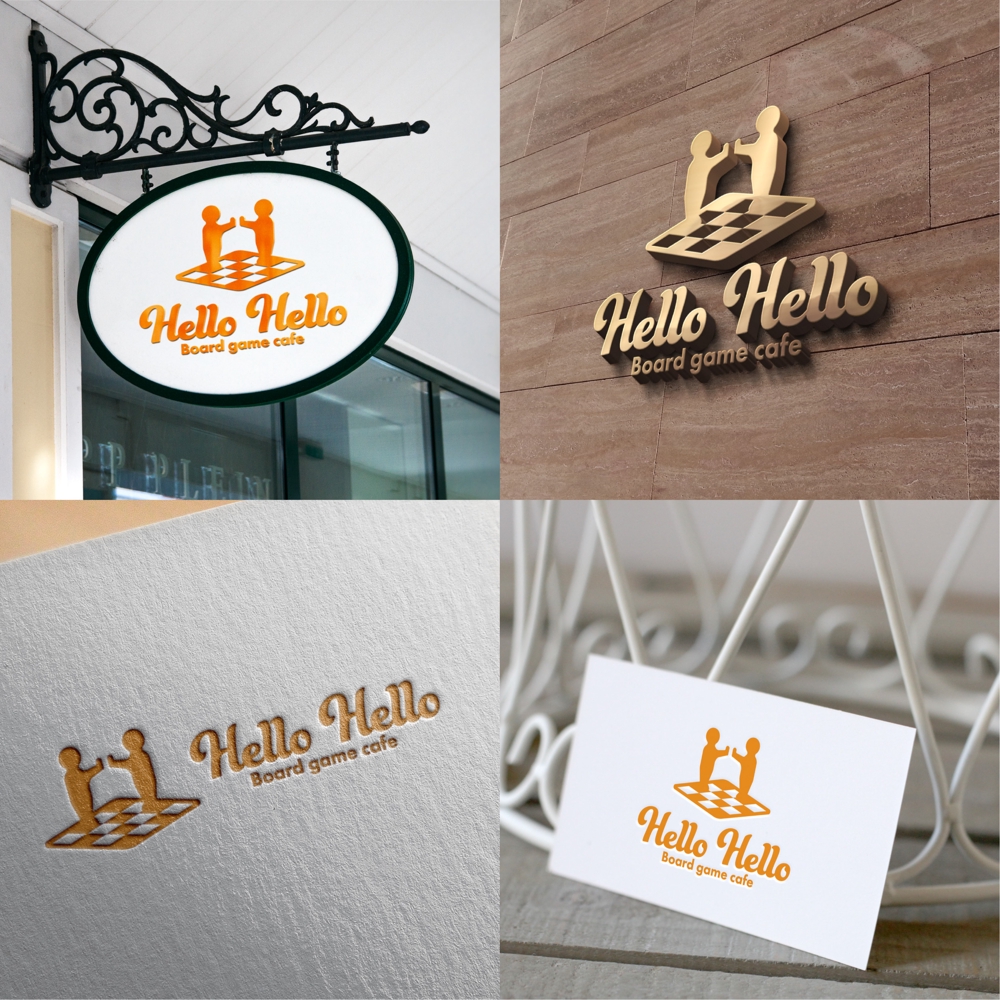 ボードゲームカフェ「Hello, hello」のロゴ