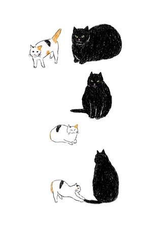 lantostos (lantostos)さんの姉弟の黒猫とミケ猫のキャラクターデザインへの提案