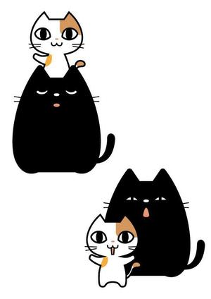nakaco (nakaco)さんの姉弟の黒猫とミケ猫のキャラクターデザインへの提案