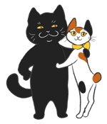 山本　利恵子 (R_Yamamoto)さんの姉弟の黒猫とミケ猫のキャラクターデザインへの提案