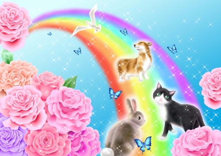さんの事例 実績 提案 虹の橋と動物の綺麗なイラスト 初めまして イラスト クラウドソーシング ランサーズ