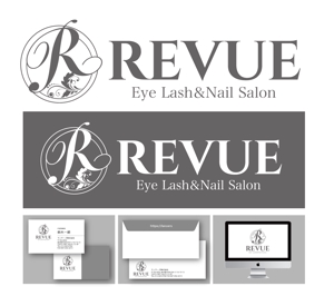 King_J (king_j)さんのまつ毛エクステンションとネイルのサロン「REVUE」のロゴへの提案