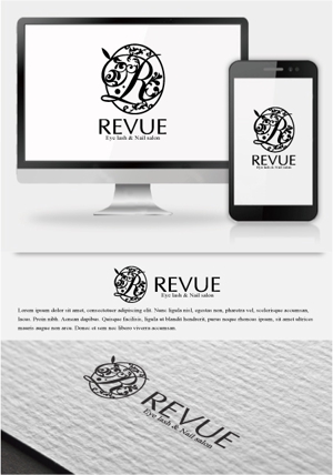 drkigawa (drkigawa)さんのまつ毛エクステンションとネイルのサロン「REVUE」のロゴへの提案