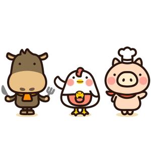 E.crayon (yuuuuuu_ecolibra)さんのお肉屋さん（牛・豚・鶏）のキャラクターデザインへの提案