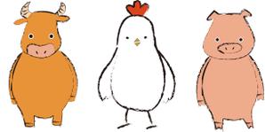 葉月 (hattun24653)さんのお肉屋さん（牛・豚・鶏）のキャラクターデザインへの提案