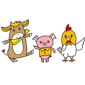 さんのお肉屋さん（牛・豚・鶏）のキャラクターデザインへの提案