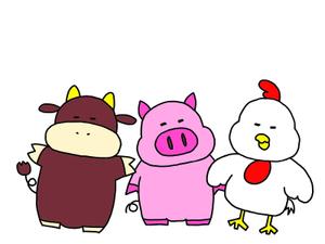 mii (mi10)さんのお肉屋さん（牛・豚・鶏）のキャラクターデザインへの提案