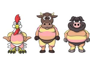 ユキ　マサチカ (yukimasachika2017)さんのお肉屋さん（牛・豚・鶏）のキャラクターデザインへの提案