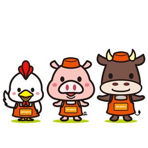 yellow_frog (yellow_frog)さんのお肉屋さん（牛・豚・鶏）のキャラクターデザインへの提案