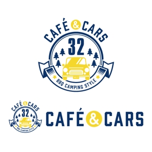 635 (machann7)さんの新規Open飲食店カフェダイニング「café&cars 32」のロゴへの提案