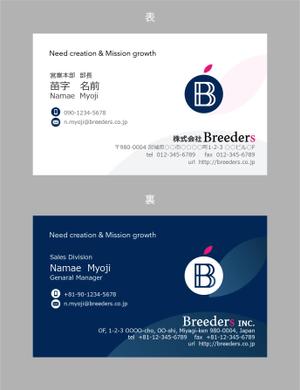 jpcclee (jpcclee)さんの企業の成長と投資を支援する会社『BREEDERS, INC.』の名刺デザインへの提案