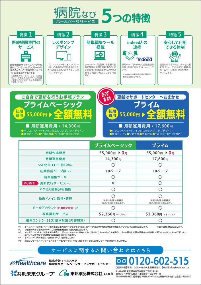 医療機関(クリニック・医院・病院)に配布する営業用チラシの作成(表・裏)