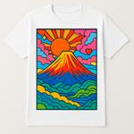 きたはて (kitahate)さんの伝統的な日本画風にポップなカラー使った、日本土産になる富士山デザインのTシャツへの提案