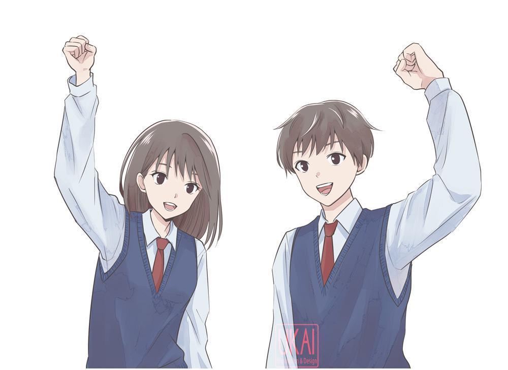 学習塾の広告に掲載する中学生や高校生（男子と女子両方）のイラスト