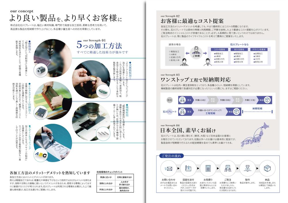 製造業の会社パンフレットの作成 (表紙を含めA4サイズ6枚分)