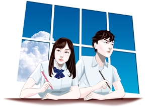 f_okmaoto (CYF01735)さんの学習塾の広告に掲載する中学生や高校生（男子と女子両方）のイラストへの提案