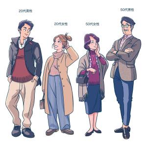 イラストレーター　浅野文彦 (artmigo)さんのネオレトロ（ニューレトロ）な作風の、親子人物イラストへの提案